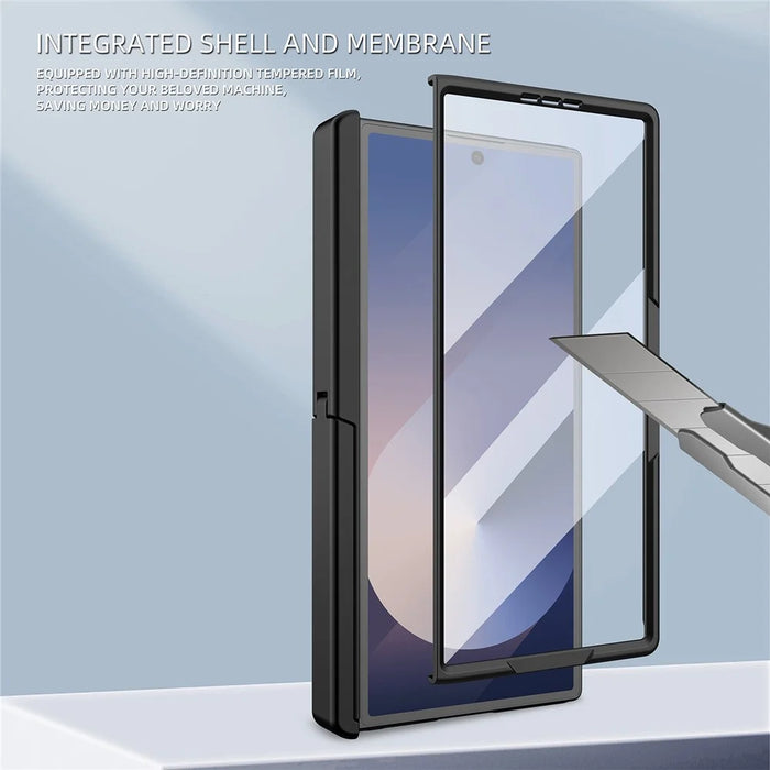 For Samsung Galaxy Z Fold7 5G Case Cube Pattern Magnetic Spring Hinge Kickstand PC Phone Cover with Screen Film - Black - 6