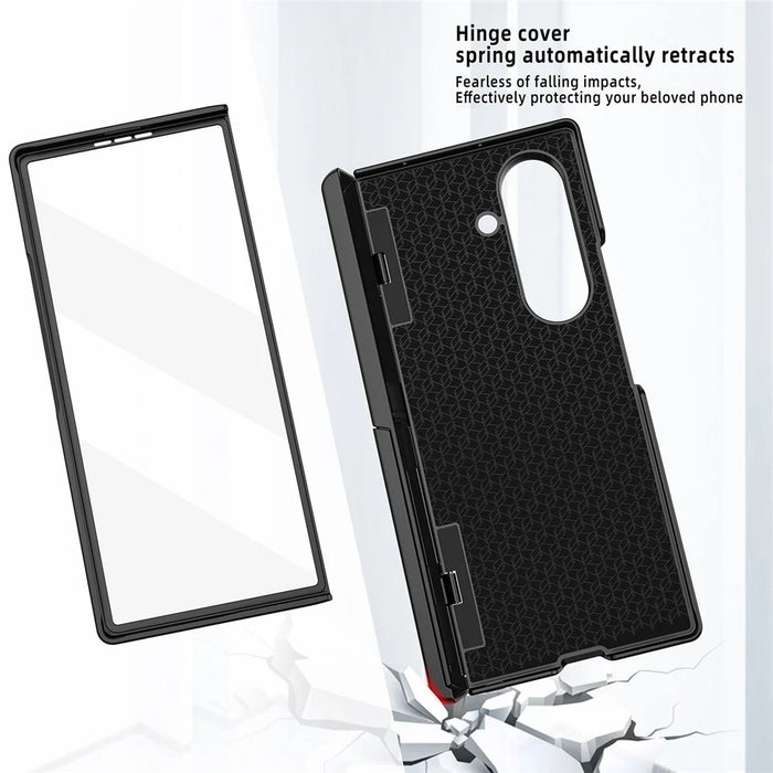 For Samsung Galaxy Z Fold7 5G Case Cube Pattern Magnetic Spring Hinge Kickstand PC Phone Cover with Screen Film - Black - 7