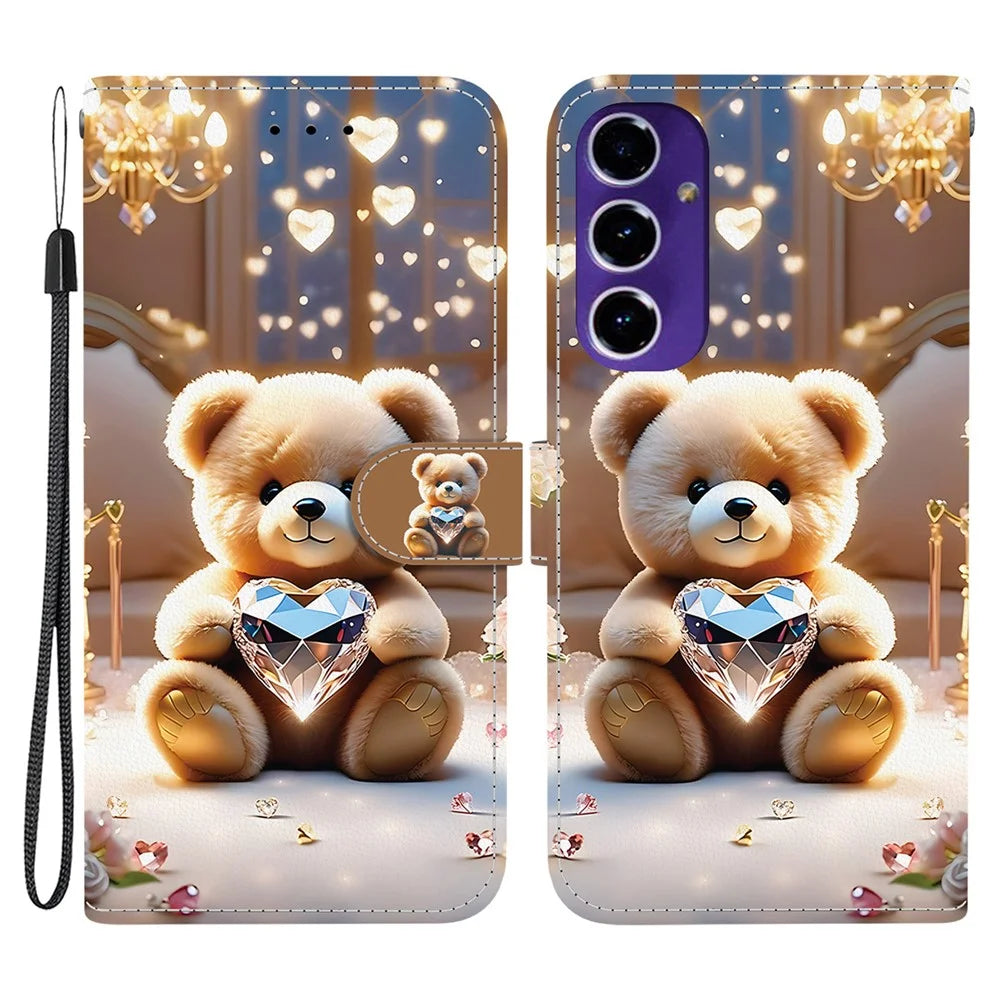 For Samsung Galaxy A18 5G / A17 5G / A17 4G / A26 5G Leather Case Stand Wallet Pattern Printing Phone Cover with Wrist Strap - Diamond Bear - 1