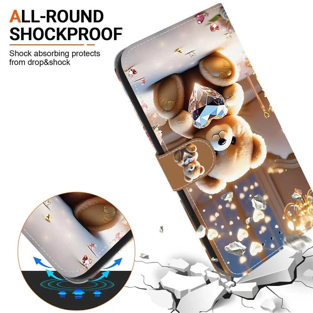 For Samsung Galaxy A18 5G / A17 5G / A17 4G / A26 5G Leather Case Stand Wallet Pattern Printing Phone Cover with Wrist Strap - Diamond Bear - 6