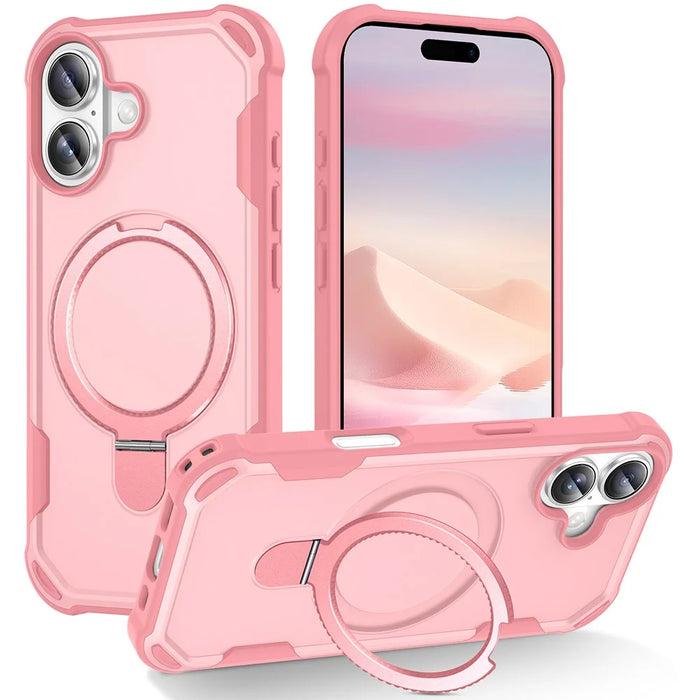 For iPhone 17 Case Compatible with MagSafe Kickstand TPU + PC Shockproof Phone Back Cover - Pink - 1