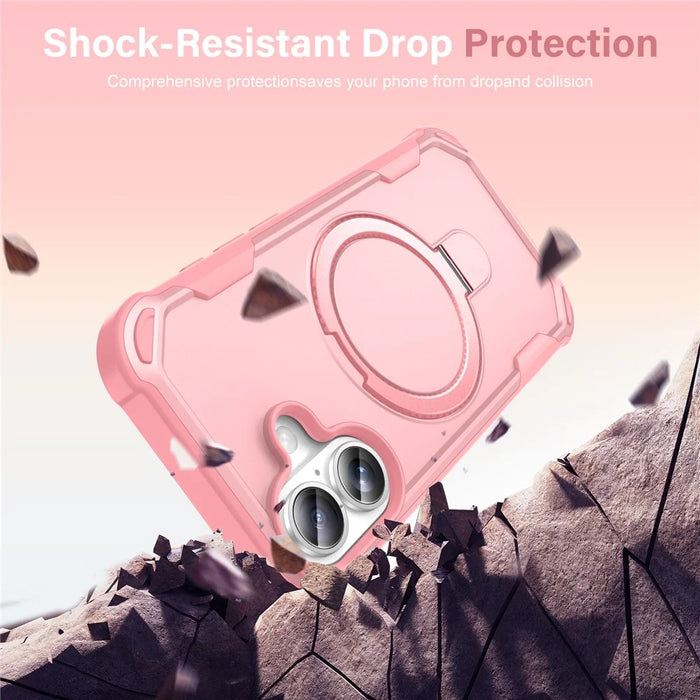 For iPhone 17 Case Compatible with MagSafe Kickstand TPU + PC Shockproof Phone Back Cover - Pink - 2
