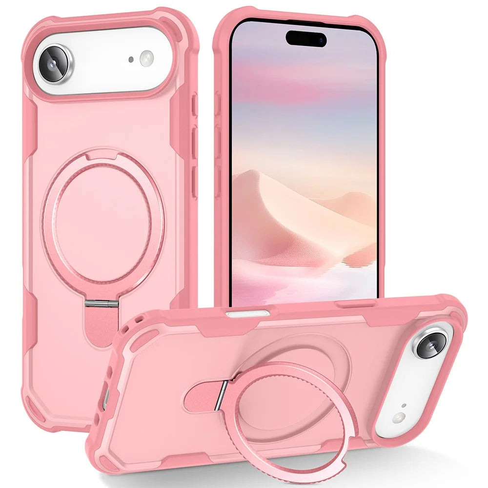 For iPhone Air Case Compatible with MagSafe Kickstand TPU + PC Shockproof Phone Back Cover - Pink - 1