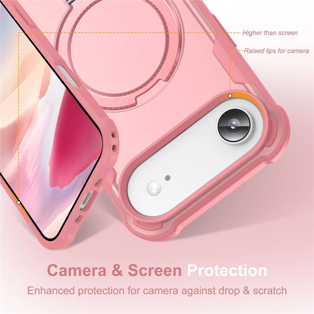 For iPhone Air Case Compatible with MagSafe Kickstand TPU + PC Shockproof Phone Back Cover - Pink - 3
