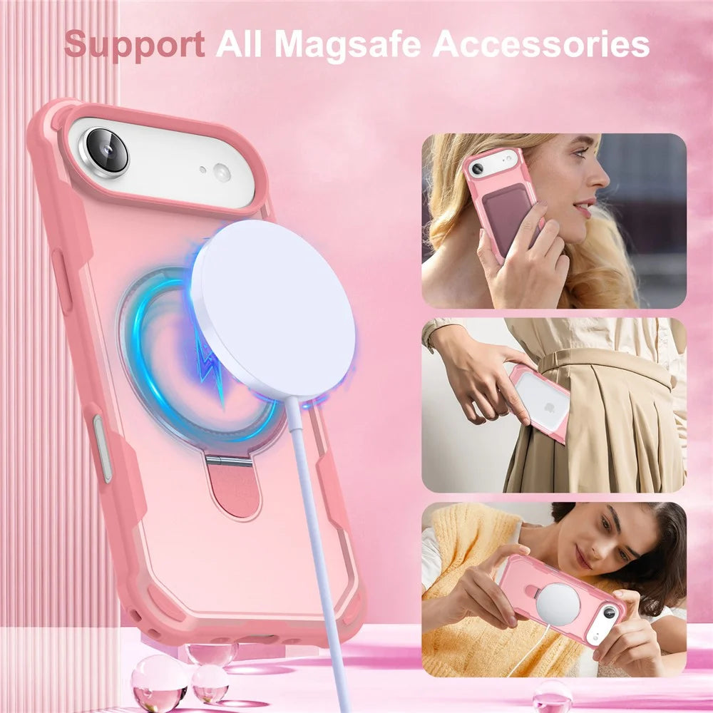 For iPhone Air Case Compatible with MagSafe Kickstand TPU + PC Shockproof Phone Back Cover - Pink - 5