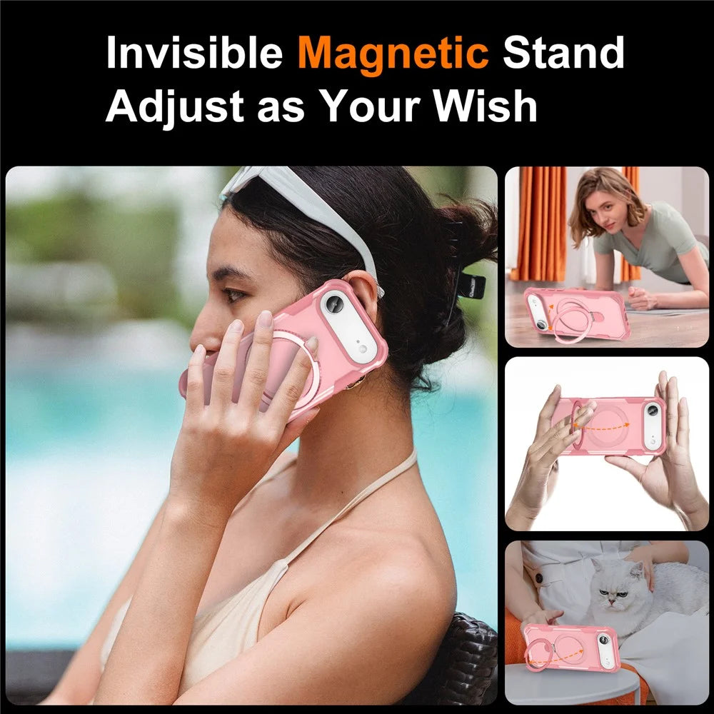 For iPhone Air Case Compatible with MagSafe Kickstand TPU + PC Shockproof Phone Back Cover - Pink - 6