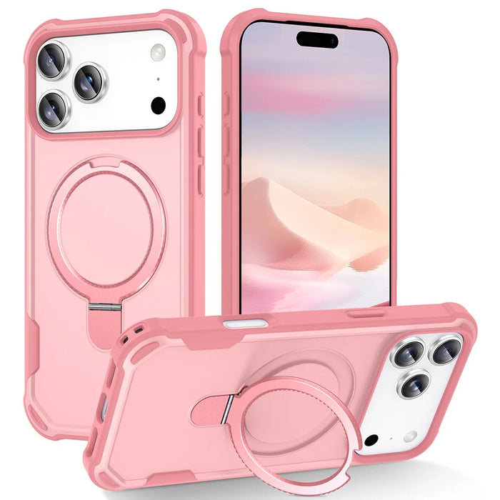 For iPhone 17 Pro Case Compatible with MagSafe Kickstand TPU + PC Shockproof Phone Back Cover - Pink - 1