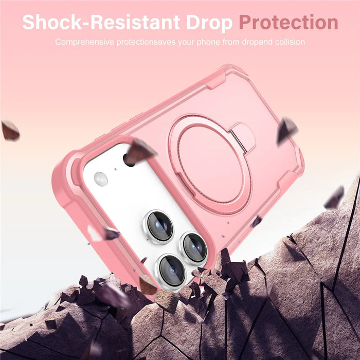 For iPhone 17 Pro Case Compatible with MagSafe Kickstand TPU + PC Shockproof Phone Back Cover - Pink - 2