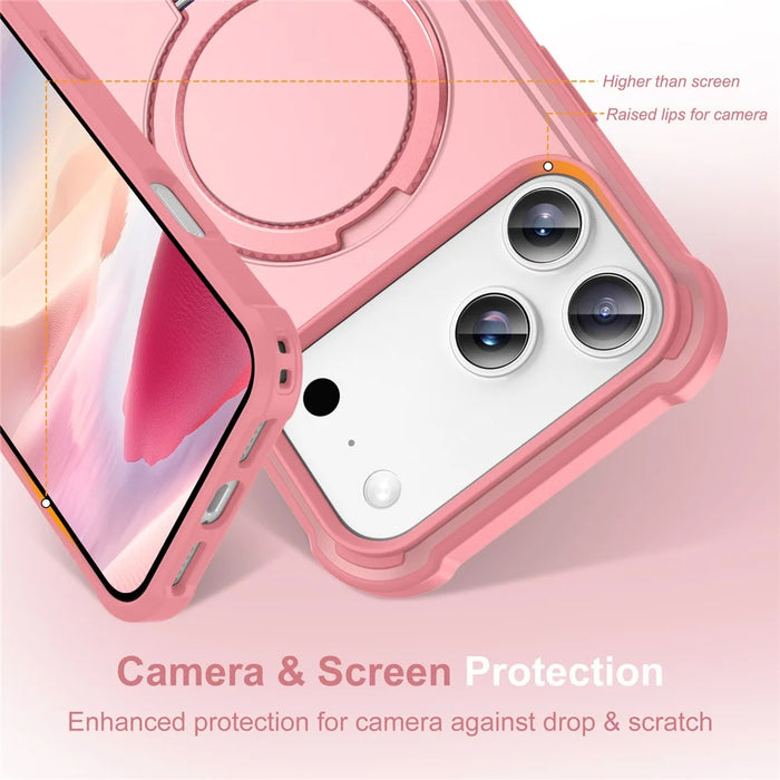 For iPhone 17 Pro Case Compatible with MagSafe Kickstand TPU + PC Shockproof Phone Back Cover - Pink - 3