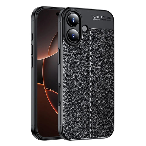 For iPhone 17 Case Litchi Texture TPU Flexible Phone Cover - Black - 1