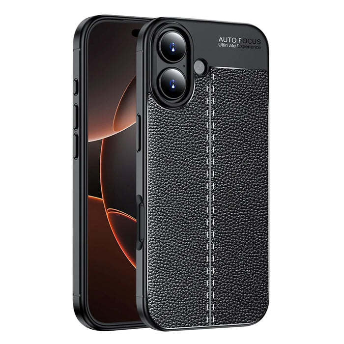 For iPhone 17 Case Litchi Texture TPU Flexible Phone Cover - Black - 1