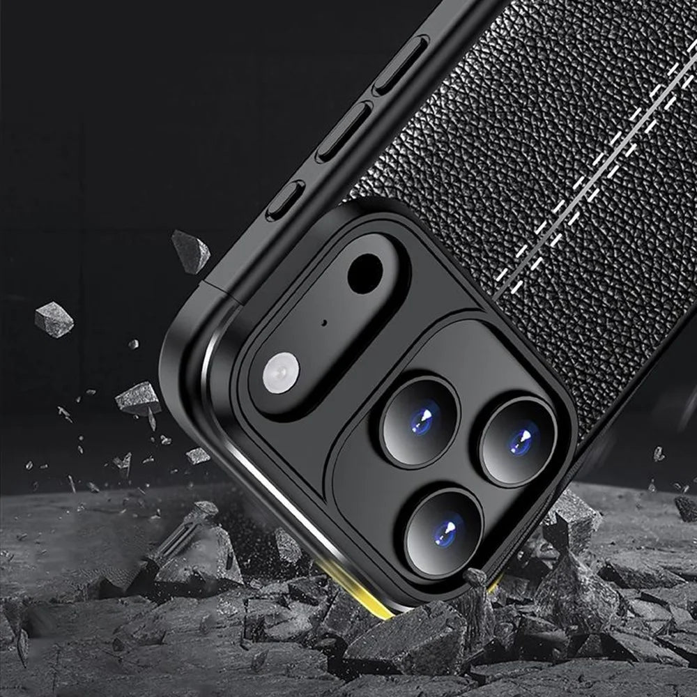 For iPhone 17 Pro Case Litchi Texture TPU Flexible Phone Cover - Black - 5