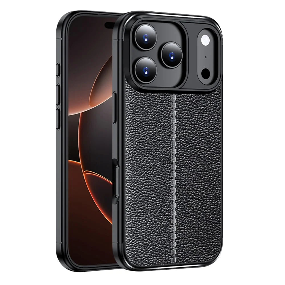 For iPhone 17 Pro Max Case Litchi Texture TPU Flexible Phone Cover - Black - 1