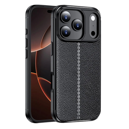 For iPhone 17 Pro Max Case Litchi Texture TPU Flexible Phone Cover - Black - 1
