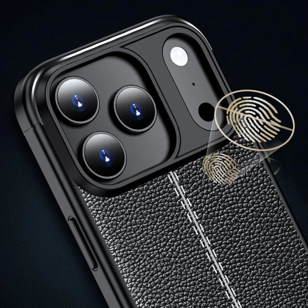 For iPhone 17 Pro Max Case Litchi Texture TPU Flexible Phone Cover - Black - 3