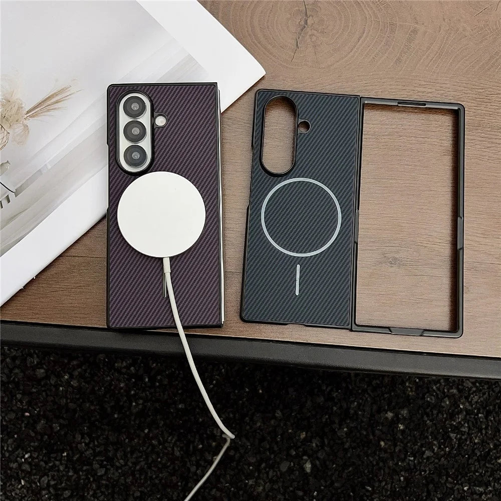 For Samsung Galaxy Z Fold7 5G Magnetic Case Carbon Fiber Texture Folding Phone Cover - Blue - 2