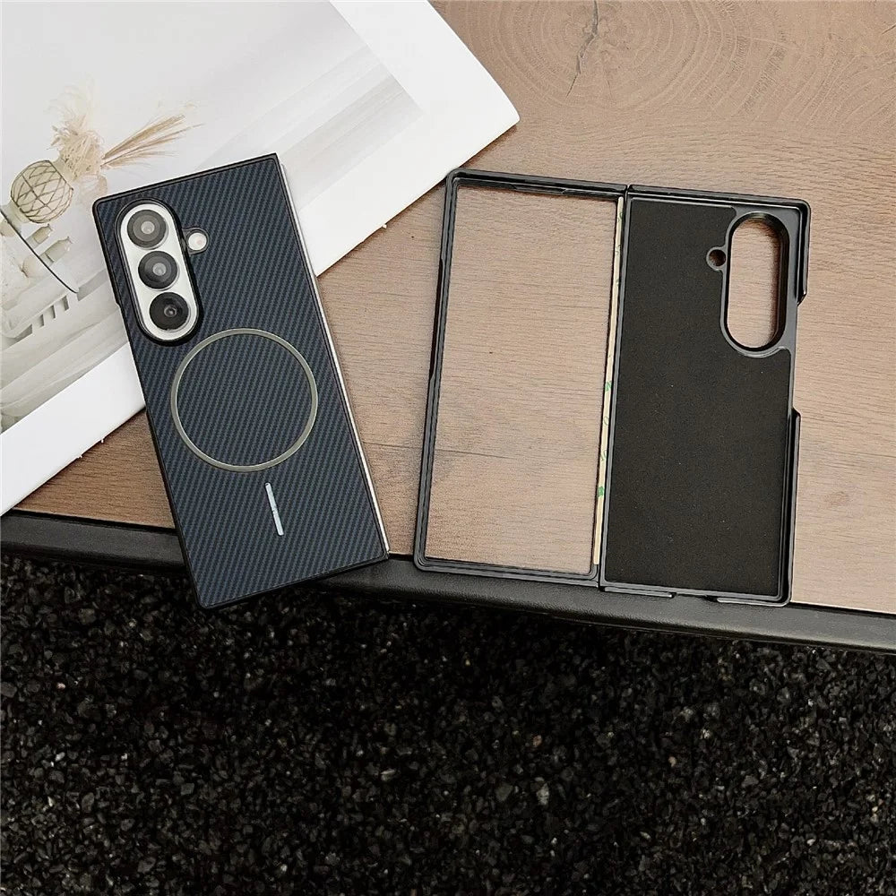 For Samsung Galaxy Z Fold7 5G Magnetic Case Carbon Fiber Texture Folding Phone Cover - Blue - 3