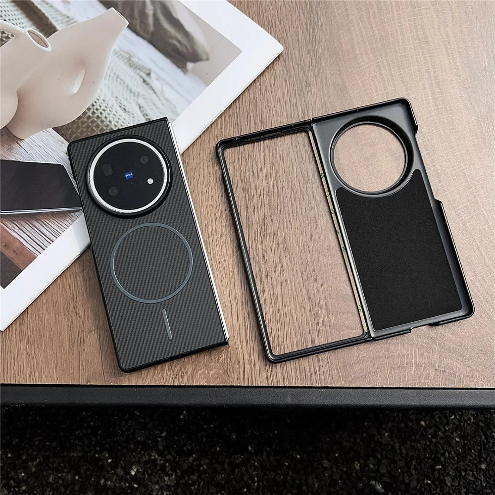 For vivo X Fold5 5G Magnetic Case Carbon Fiber Texture Folding Phone Cover - Blue - 3