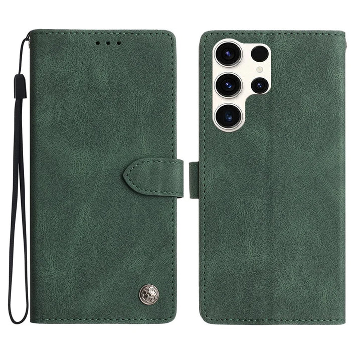 For Samsung Galaxy S24 Ultra Leather Case Solid Color Phone Wallet Cover - Green - 1