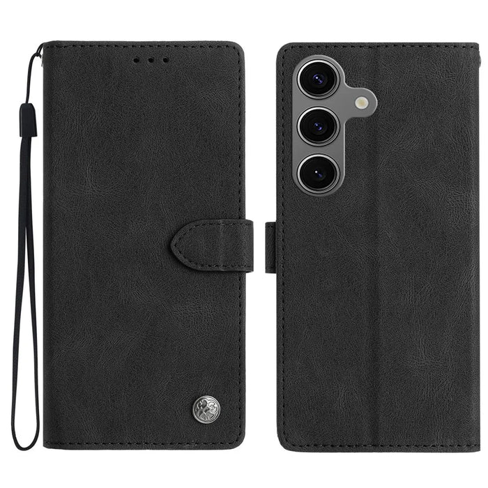 For Samsung Galaxy S24 FE Leather Case Solid Color Phone Wallet Cover - Black - 1