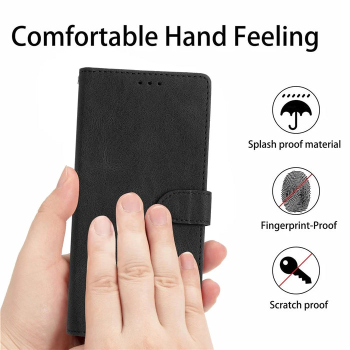 For Samsung Galaxy S24 FE Leather Case Solid Color Phone Wallet Cover - Black - 5