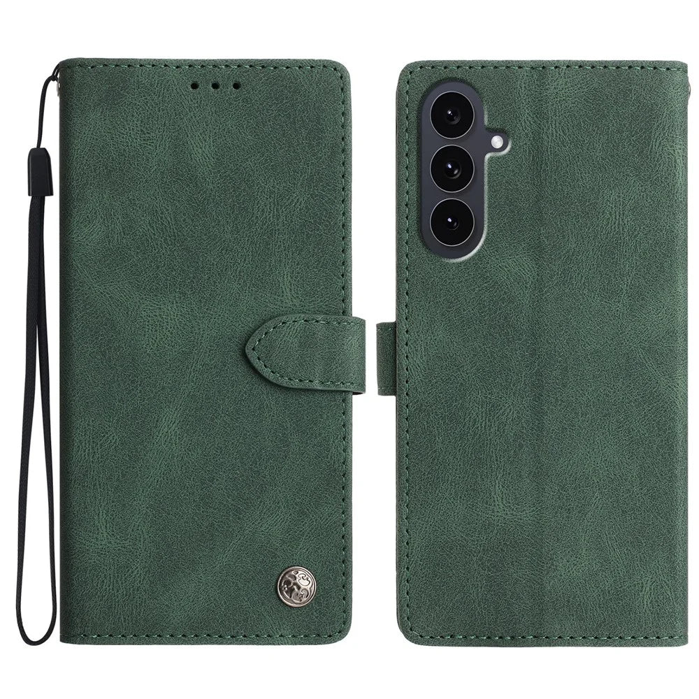 For Samsung Galaxy S25 FE Leather Case Solid Color Phone Wallet Cover - Green - 1
