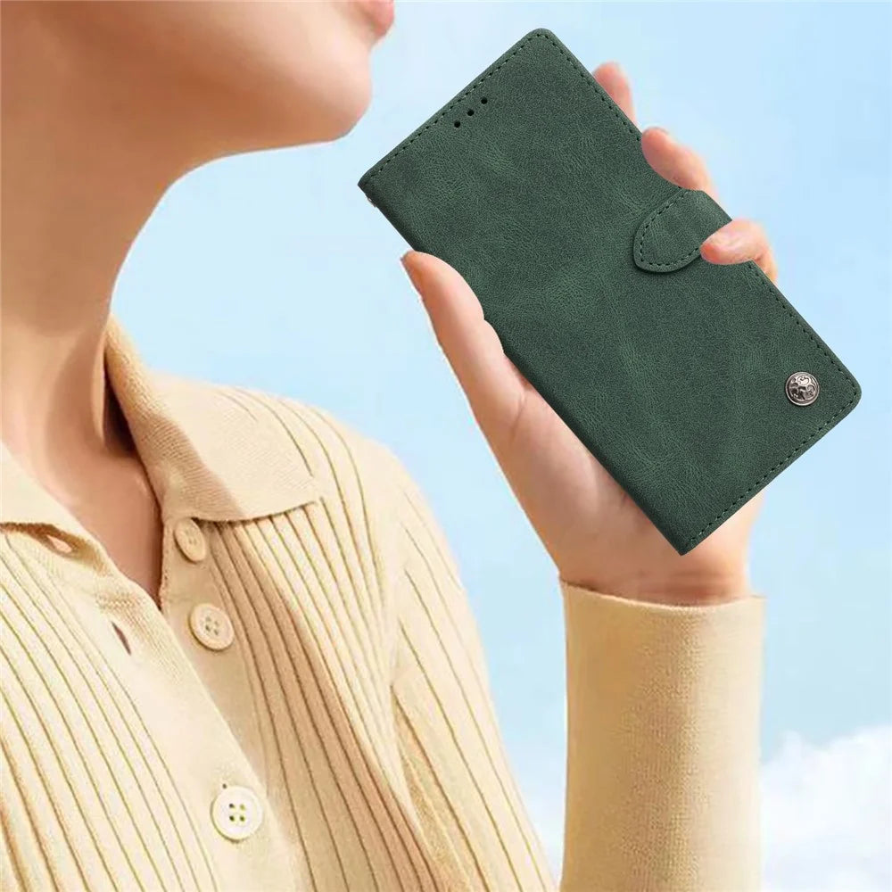 For Samsung Galaxy S25 FE Leather Case Solid Color Phone Wallet Cover - Green - 6