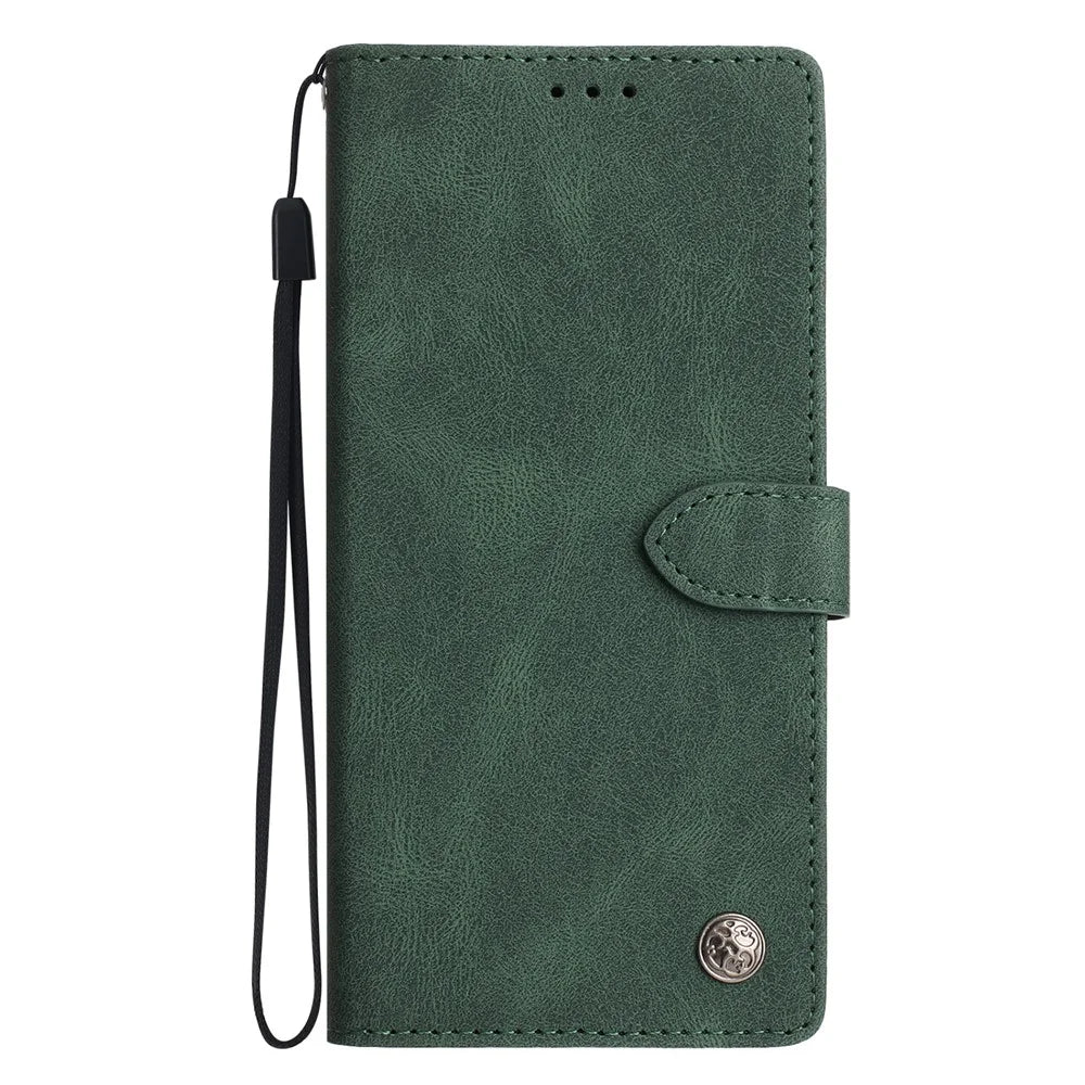 For Samsung Galaxy S25 FE Leather Case Solid Color Phone Wallet Cover - Green - 7