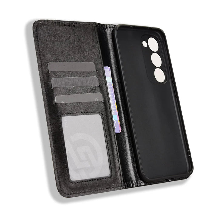 For TECNO Spark 40 Pro+ 4G Leather Case Wallet Stand Retro Texture Phone Cover - Black - 5