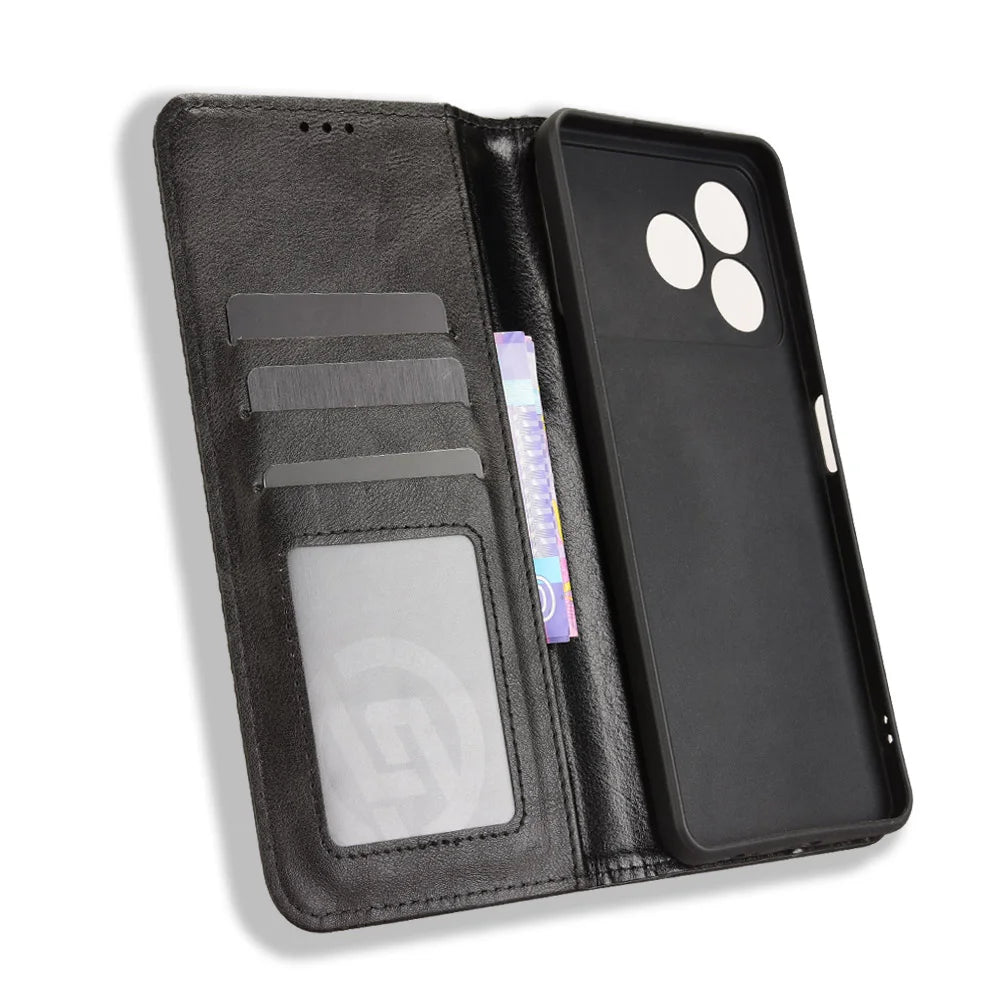 For ZTE Blade A36 Leather Case Wallet Stand Retro Texture Phone Cover - Black - 5