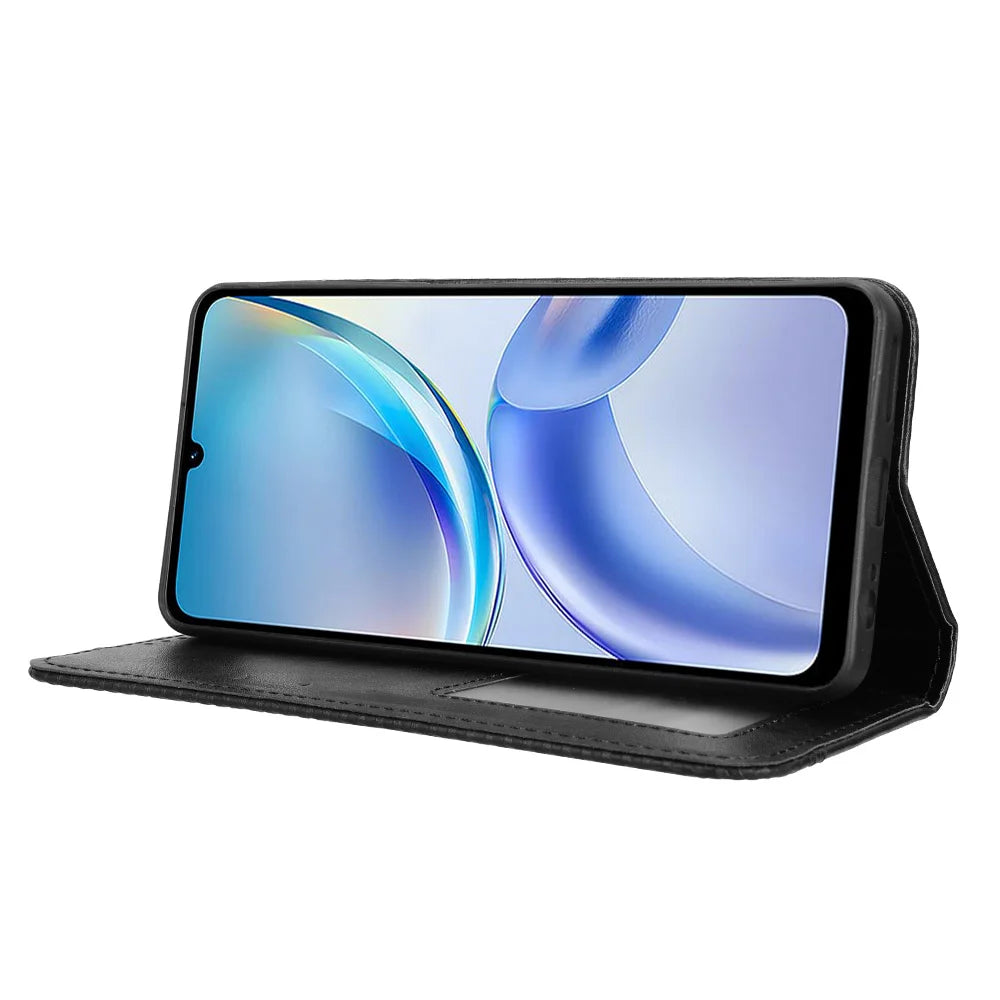 For ZTE Blade A36 Leather Case Wallet Stand Retro Texture Phone Cover - Black - 7