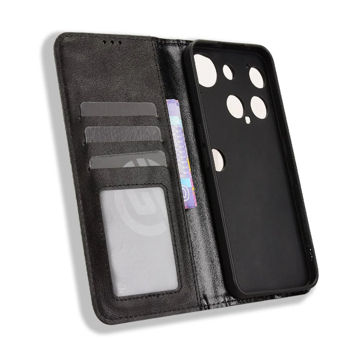 For Nothing Phone (3) 5G Leather Case Wallet Stand Retro Texture Phone Cover - Black - 5