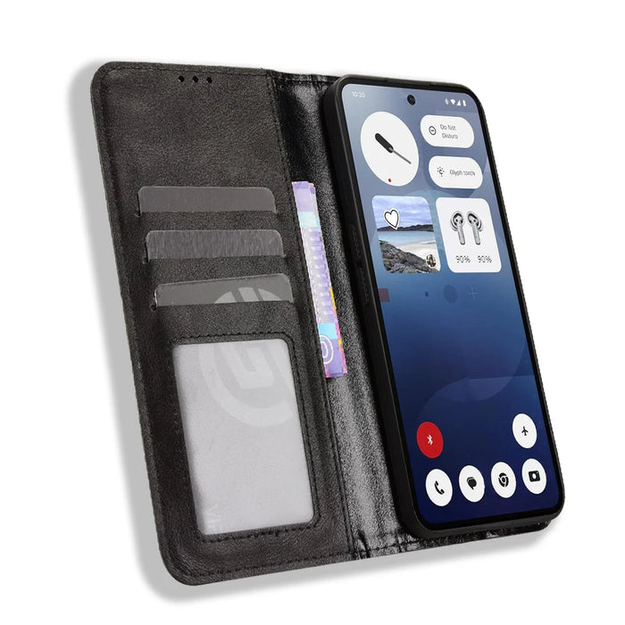 For Nothing Phone (3) 5G Leather Case Wallet Stand Retro Texture Phone Cover - Black - 6