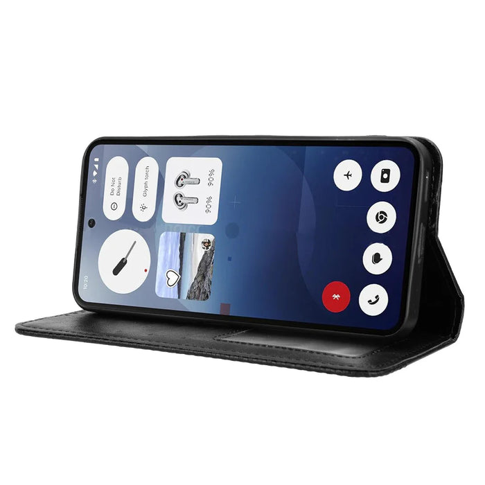 For Nothing Phone (3) 5G Leather Case Wallet Stand Retro Texture Phone Cover - Black - 7