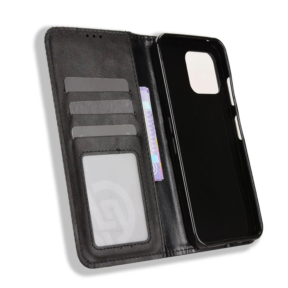 For Fairphone 6 Leather Case Wallet Stand Retro Texture Phone Cover - Black - 5