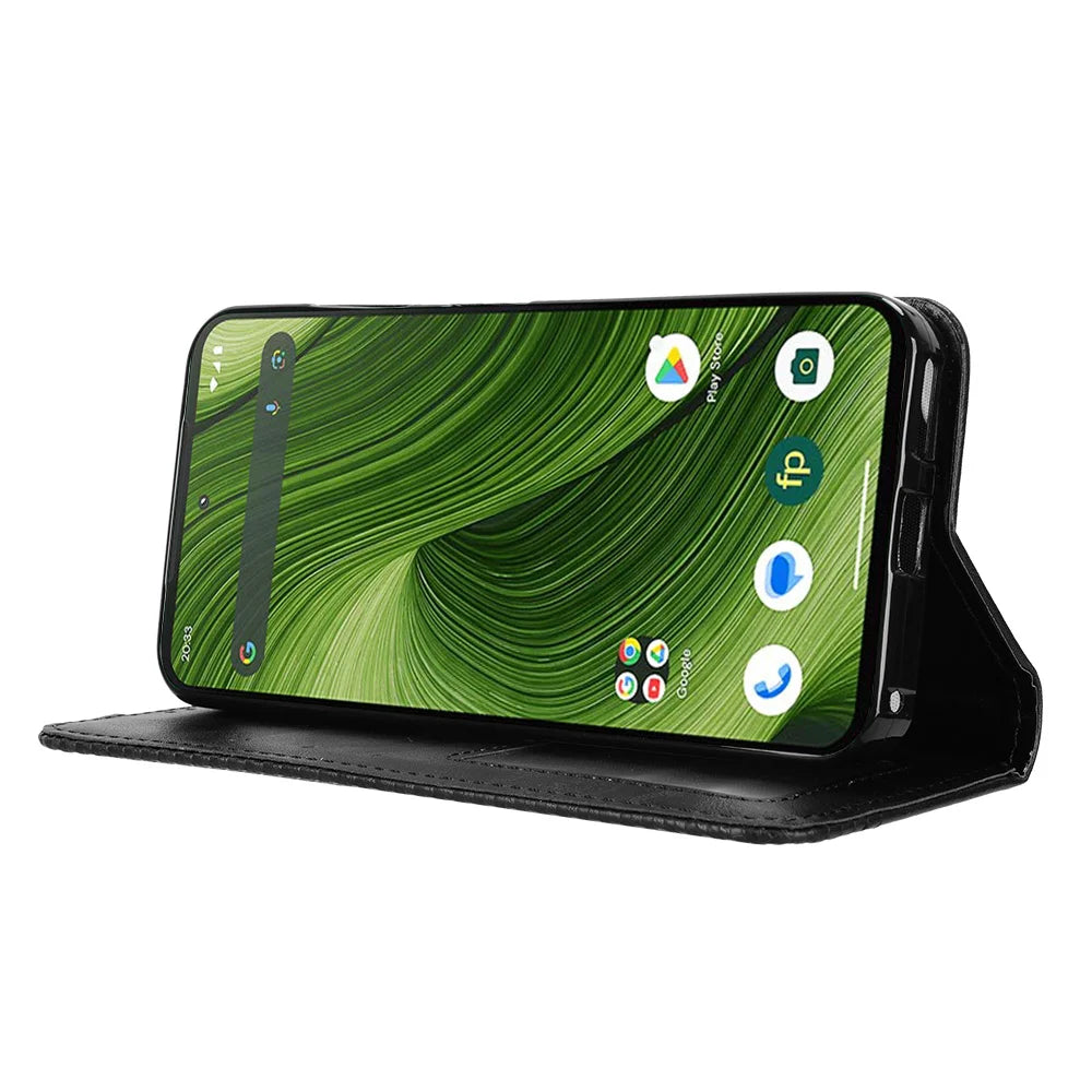 For Fairphone 6 Leather Case Wallet Stand Retro Texture Phone Cover - Black - 7