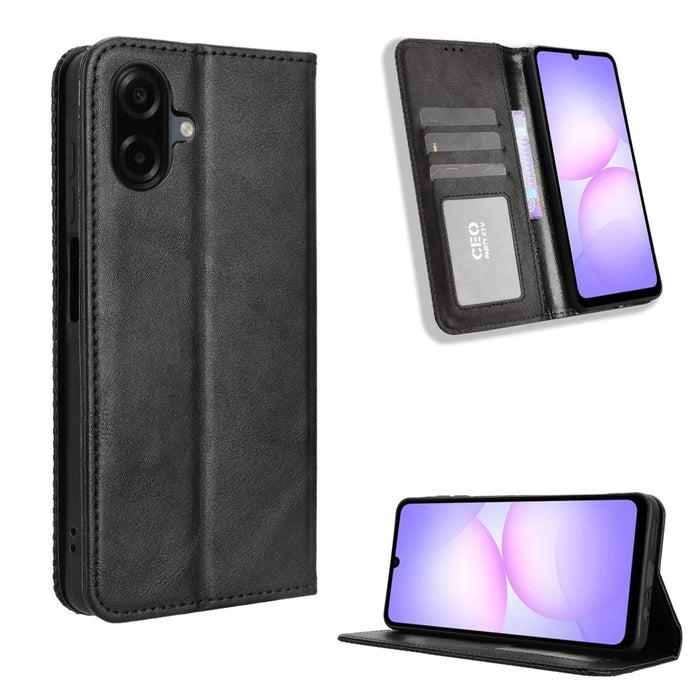 For Samsung Galaxy A08 5G / A08 4G / A07 4G Leather Case Wallet Stand Retro Texture Phone Cover - Black - 1