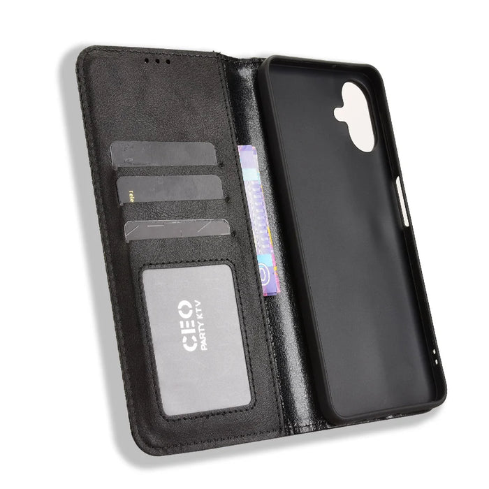 For Samsung Galaxy A08 5G / A08 4G / A07 4G Leather Case Wallet Stand Retro Texture Phone Cover - Black - 5
