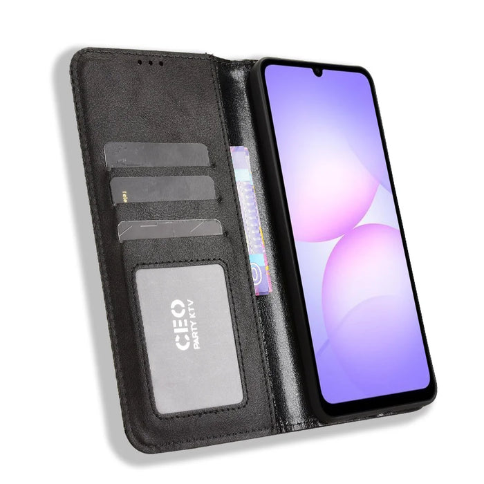 For Samsung Galaxy A08 5G / A08 4G / A07 4G Leather Case Wallet Stand Retro Texture Phone Cover - Black - 6