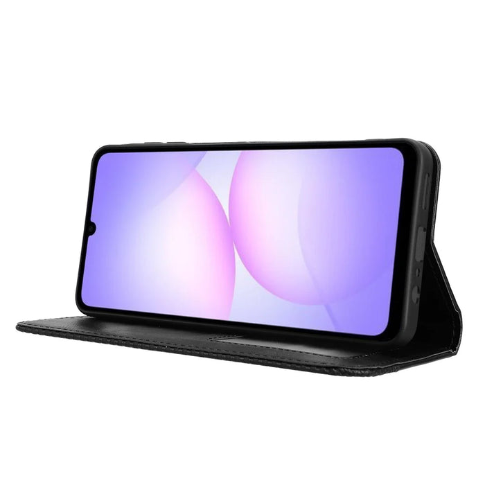 For Samsung Galaxy A08 5G / A08 4G / A07 4G Leather Case Wallet Stand Retro Texture Phone Cover - Black - 7