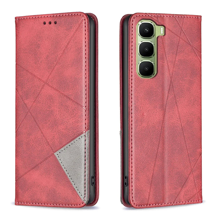 For Infinix Hot 60 Pro 4G Case Card Slots Geometry Imprint Leather Phone Cover - Red - 1