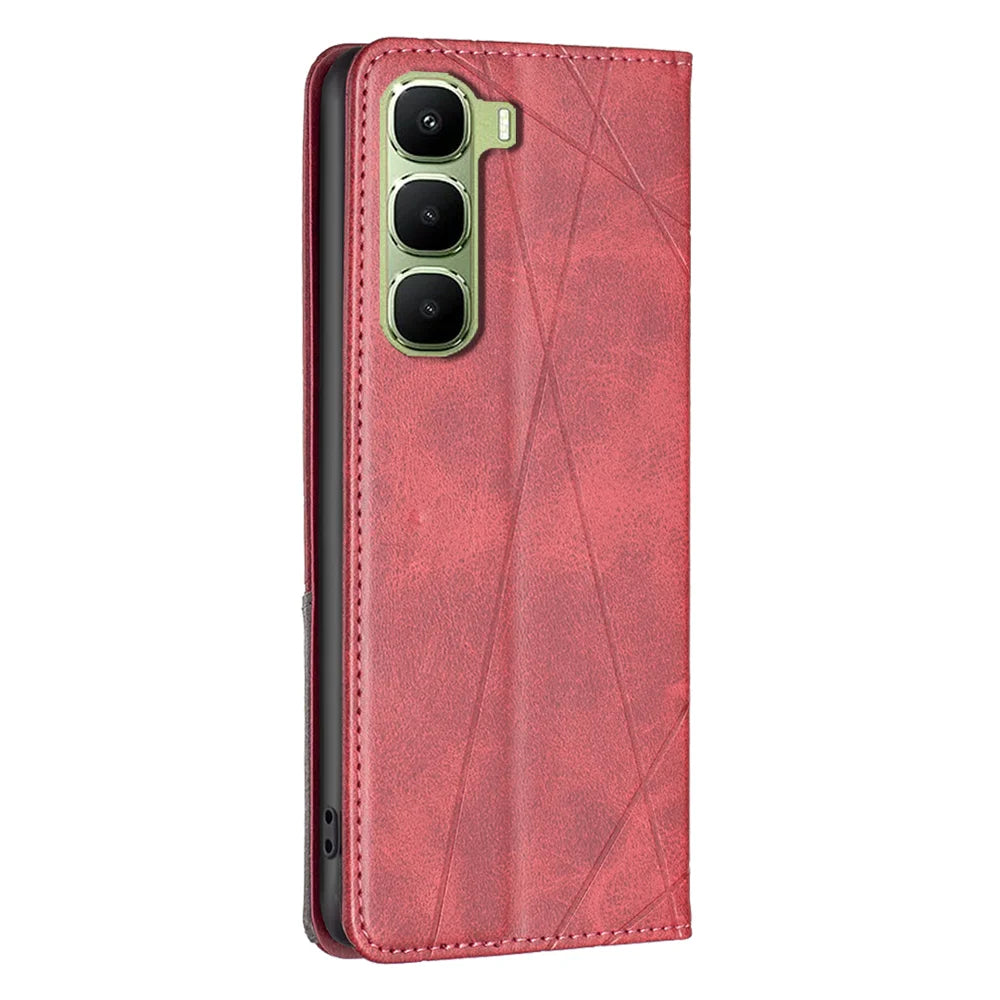 For Infinix Hot 60 Pro+ 4G Case Card Slots Geometry Imprint Leather Phone Cover - Red - 3