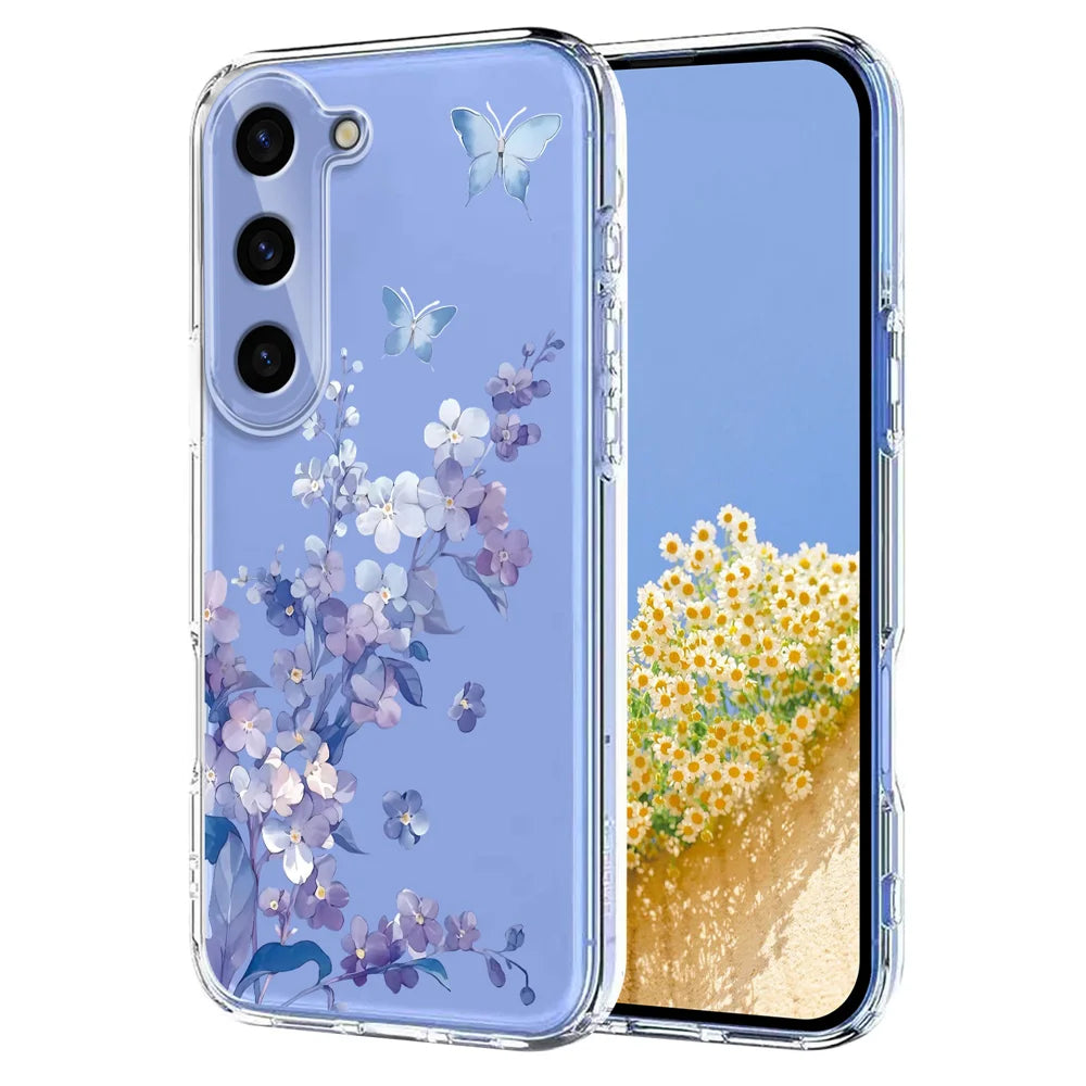 For Samsung Galaxy S24 Case Butterfly Floral Pattern Printing TPU Phone Back Cover - Violets - 1