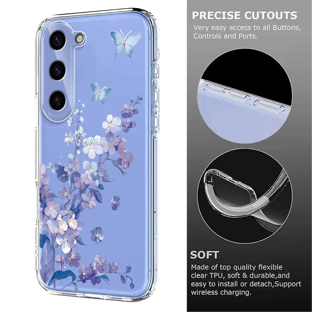 For Samsung Galaxy S24 Case Butterfly Floral Pattern Printing TPU Phone Back Cover - Violets - 6