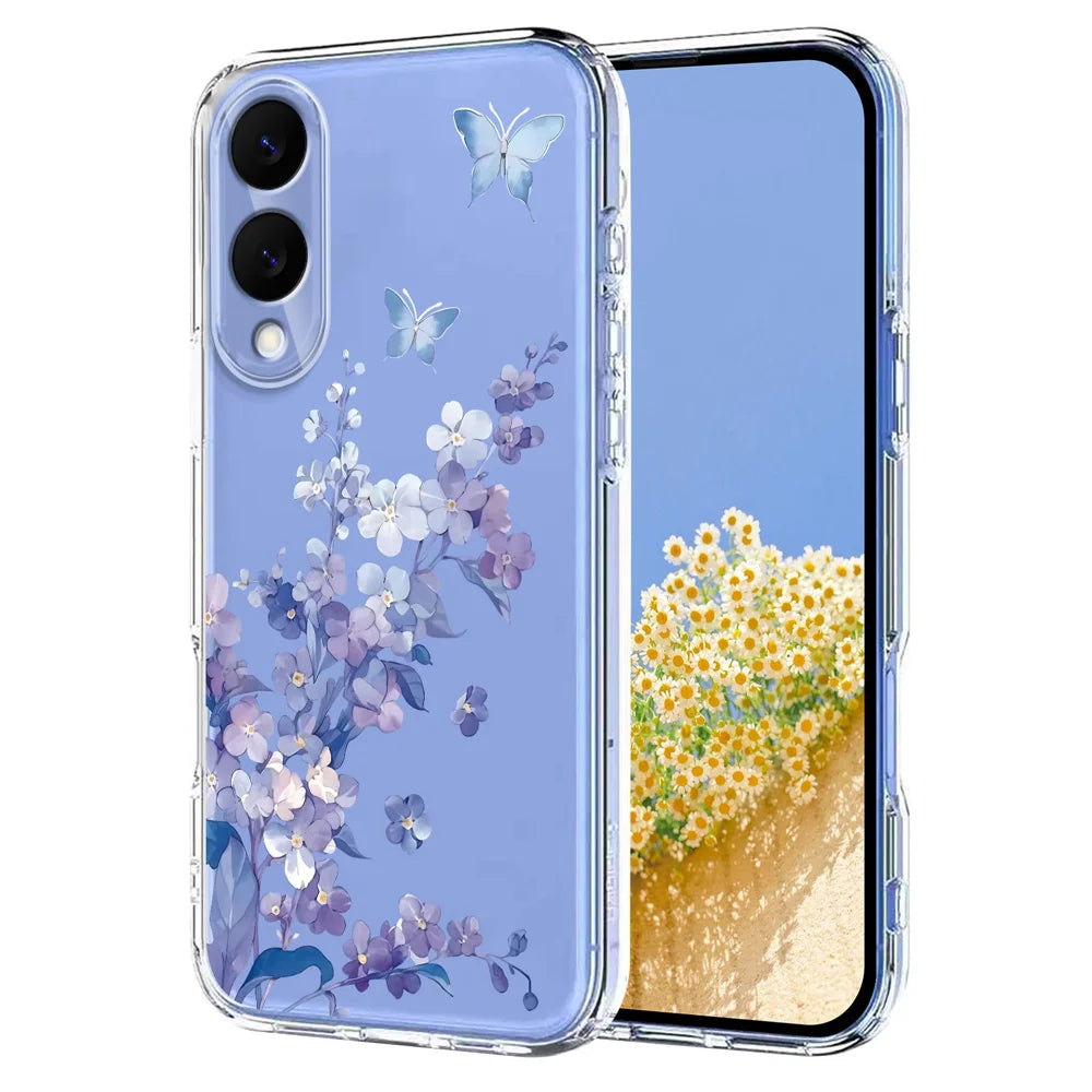 For Samsung Galaxy S25 Edge Case Butterfly Floral Pattern Printing TPU Phone Back Cover - Violets - 1