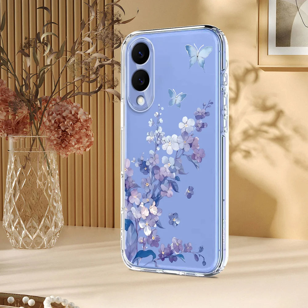 For Samsung Galaxy S25 Edge Case Butterfly Floral Pattern Printing TPU Phone Back Cover - Violets - 5