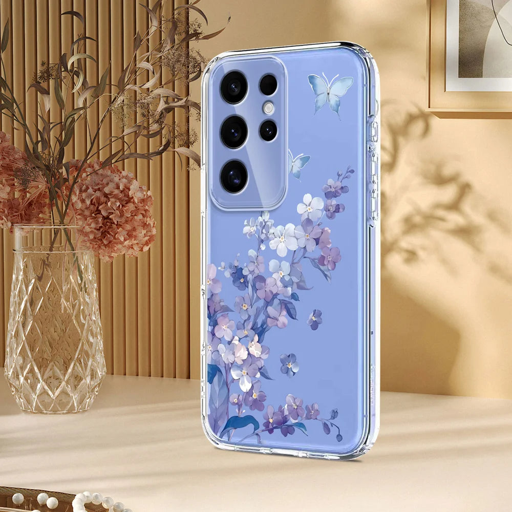 For Samsung Galaxy S25 Ultra Case Butterfly Floral Pattern Printing TPU Phone Back Cover - Violets - 5