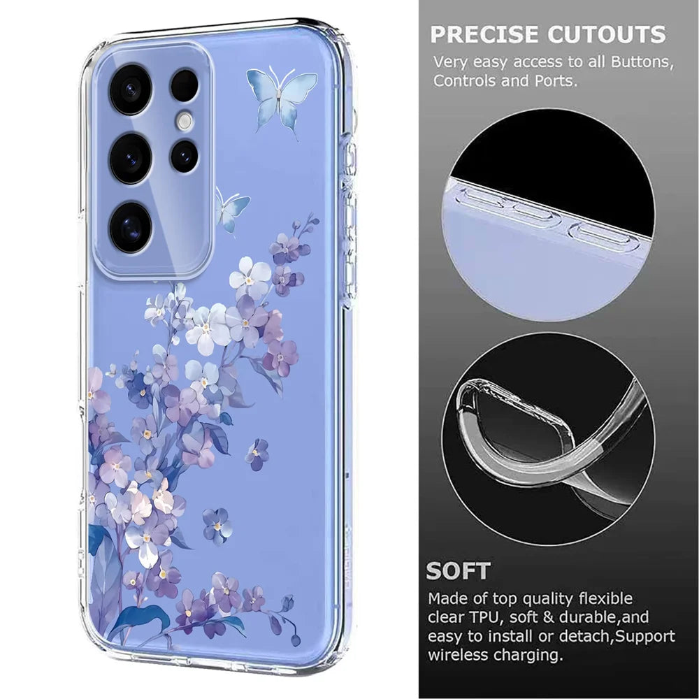 For Samsung Galaxy S25 Ultra Case Butterfly Floral Pattern Printing TPU Phone Back Cover - Violets - 6