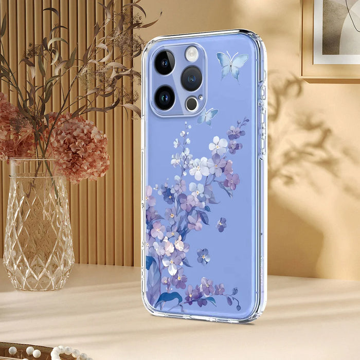 For iPhone 15 Pro Max Case Butterfly Floral Pattern Printing TPU Phone Back Cover - Violets - 5