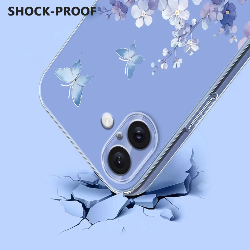 For iPhone 16 Plus Case Butterfly Floral Pattern Printing TPU Phone Back Cover - Violets - 3
